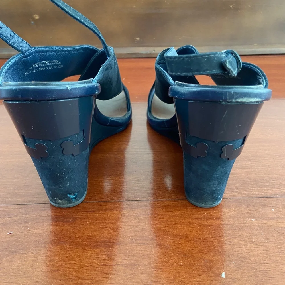 TORY BURCH GABRIELLE NUBUCK wedge Sandals navy blue shoes size 6 - Picture 6 of 8